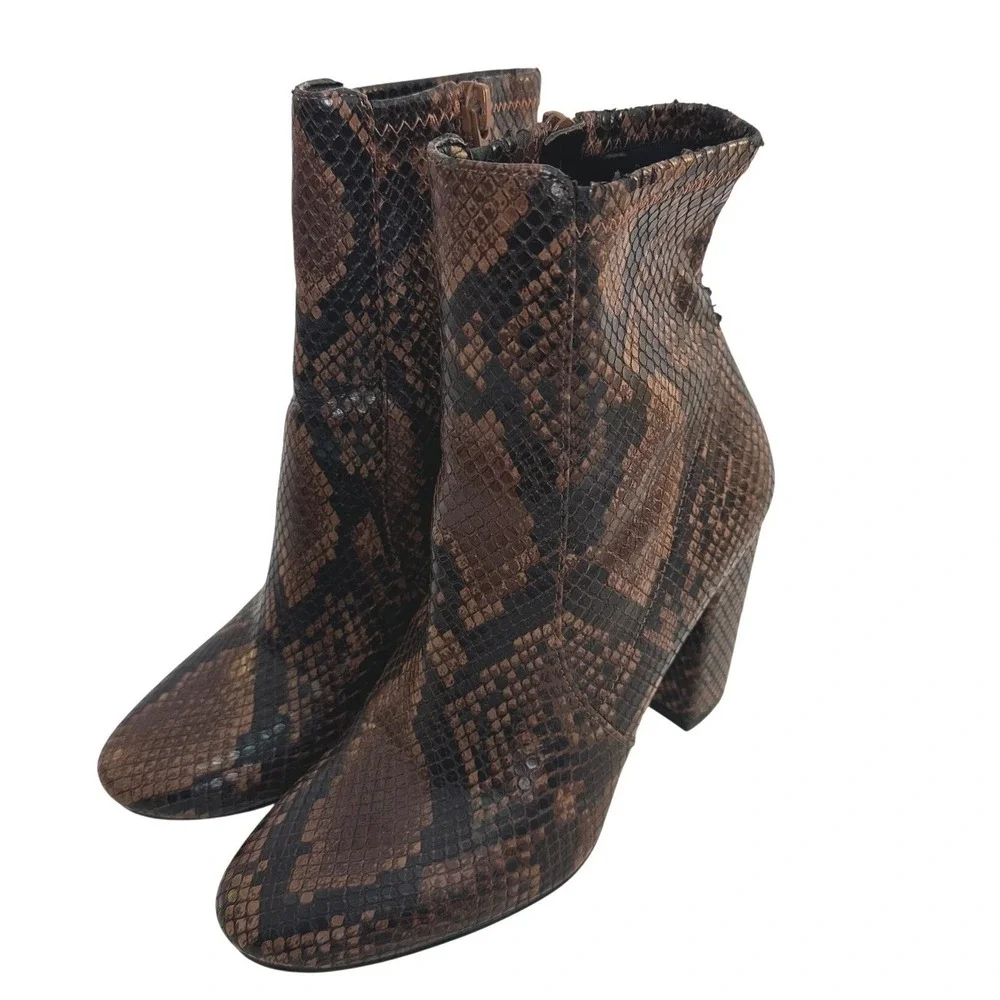 ALDO Women's Brown Snakeskin Embossed Block Heel Ankle Boots Size 6